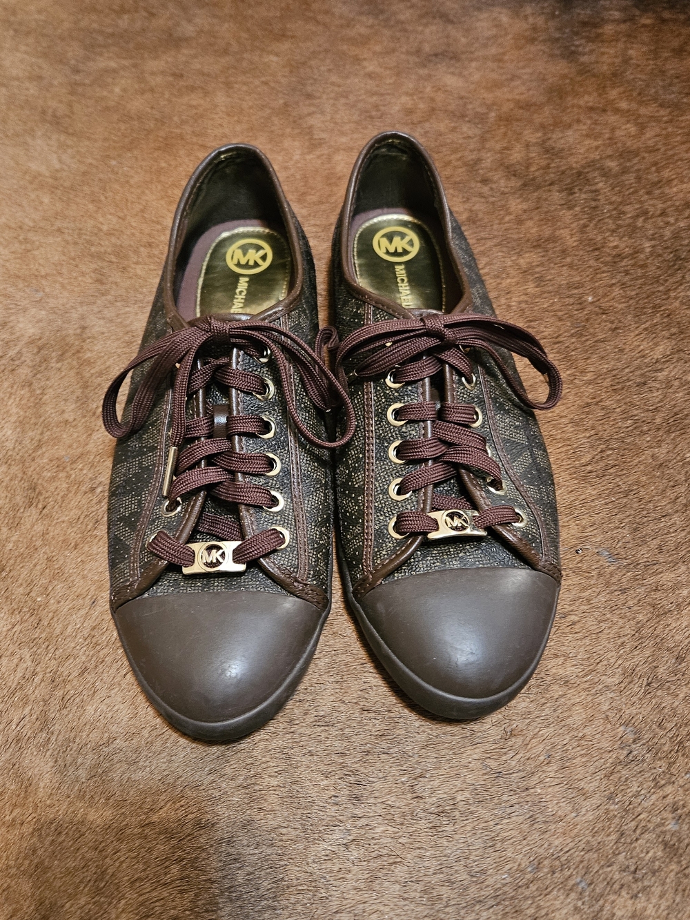 Michael Kors Brown Logo Lace-Up Sneakers Womens SZ 10 Excellent Condition